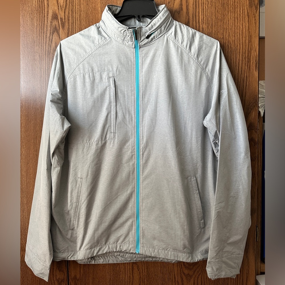 Peter Millar Crown Sport Gray Windbreaker Jacket with Packable Hood - Large